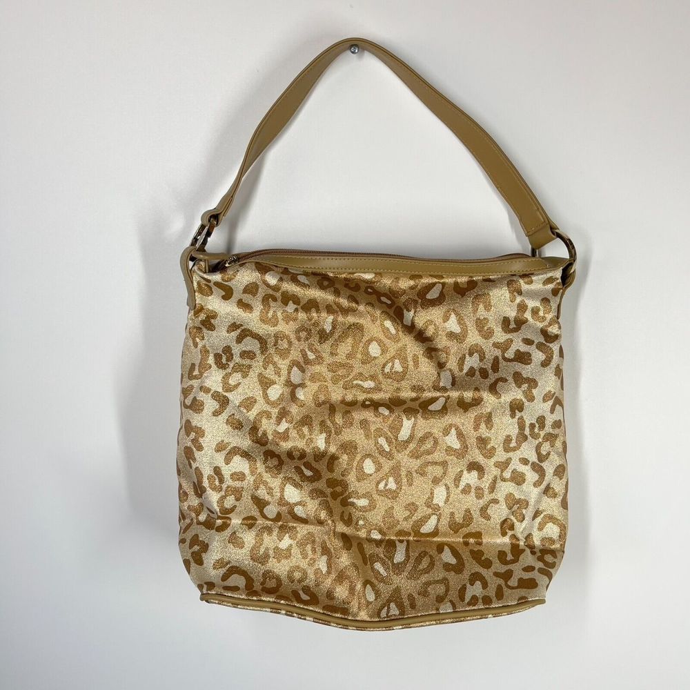 Liz Claiborne Shoulder Bag Size M Gold Animal Print Pink Lining Zipper Casual - Picture 2 of 11